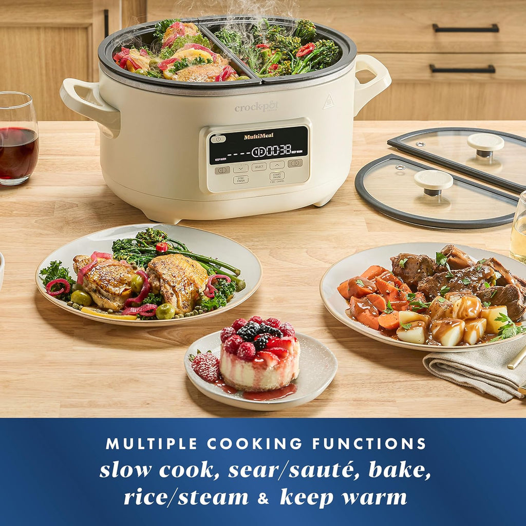 MultiMeal Multicooker and Programmable Slow Cooker with Bake Function, Create 2 Dishes Simultaneously, Two 3.7qt