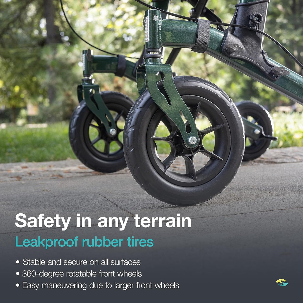 All Terrain Upright Walker with Flat-Free Solid Rubber Tires - Outdoor Stand Up Walker for Seniors - Tall Standing
