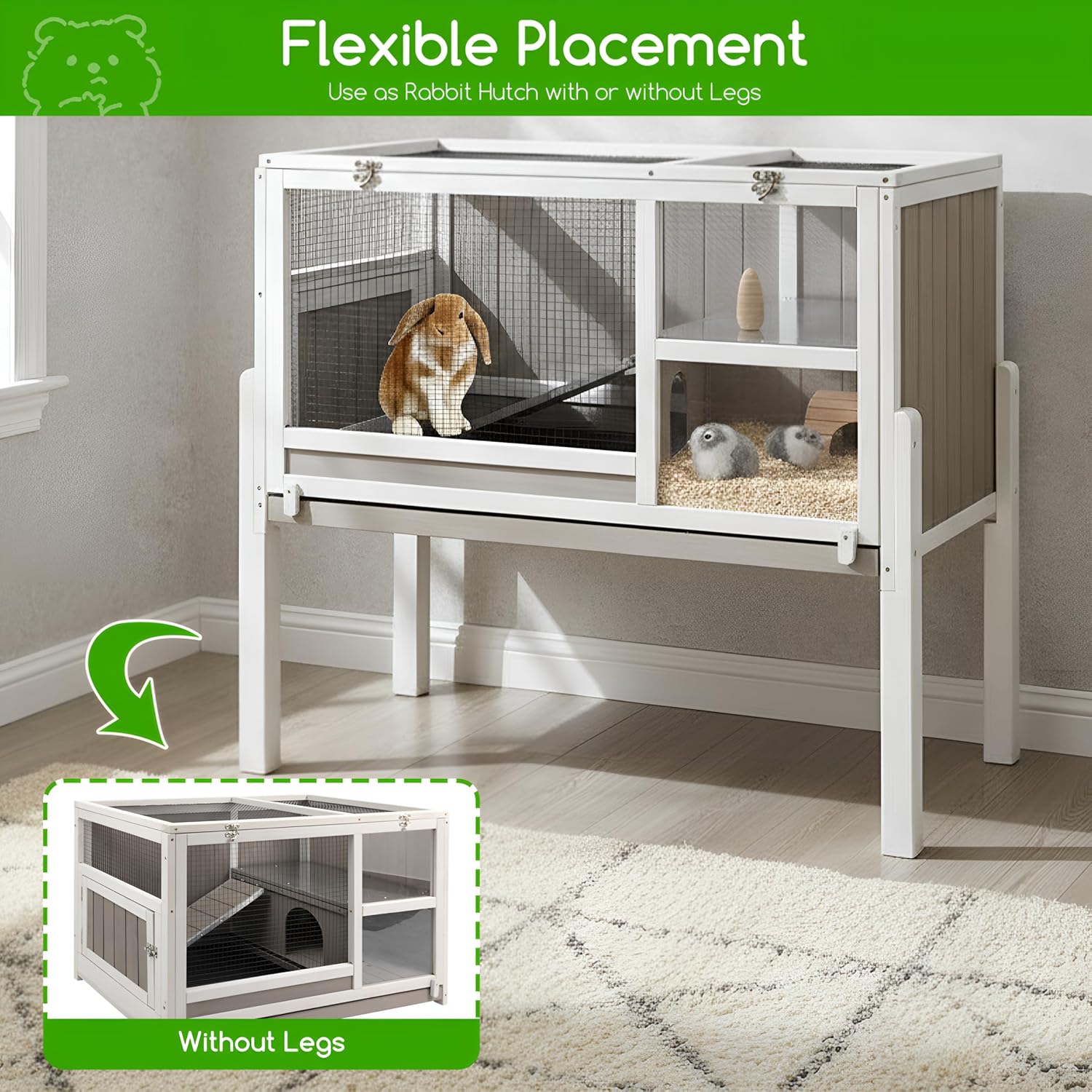 2-Story Guinea Pig Cage for Small Animals with Stand | Pull-Out Cleaning Tray, Chew-Resistant Edges, Ventilated