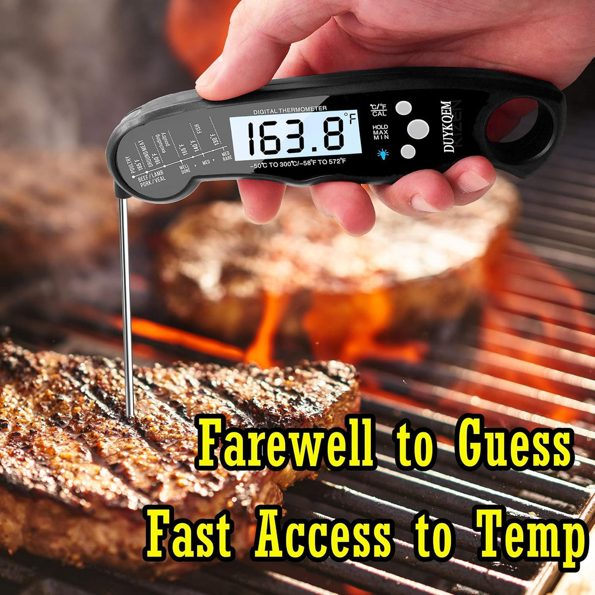 Instant Read Digital Meat Thermometer (2 Pack) Waterproof Kitchen Cooking Food Thermometer with Probe Backlight &