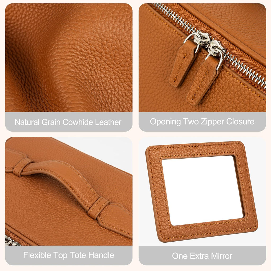 Genuine Leather Cosmetic Case, Top Handle Box Shape Makeup Bag