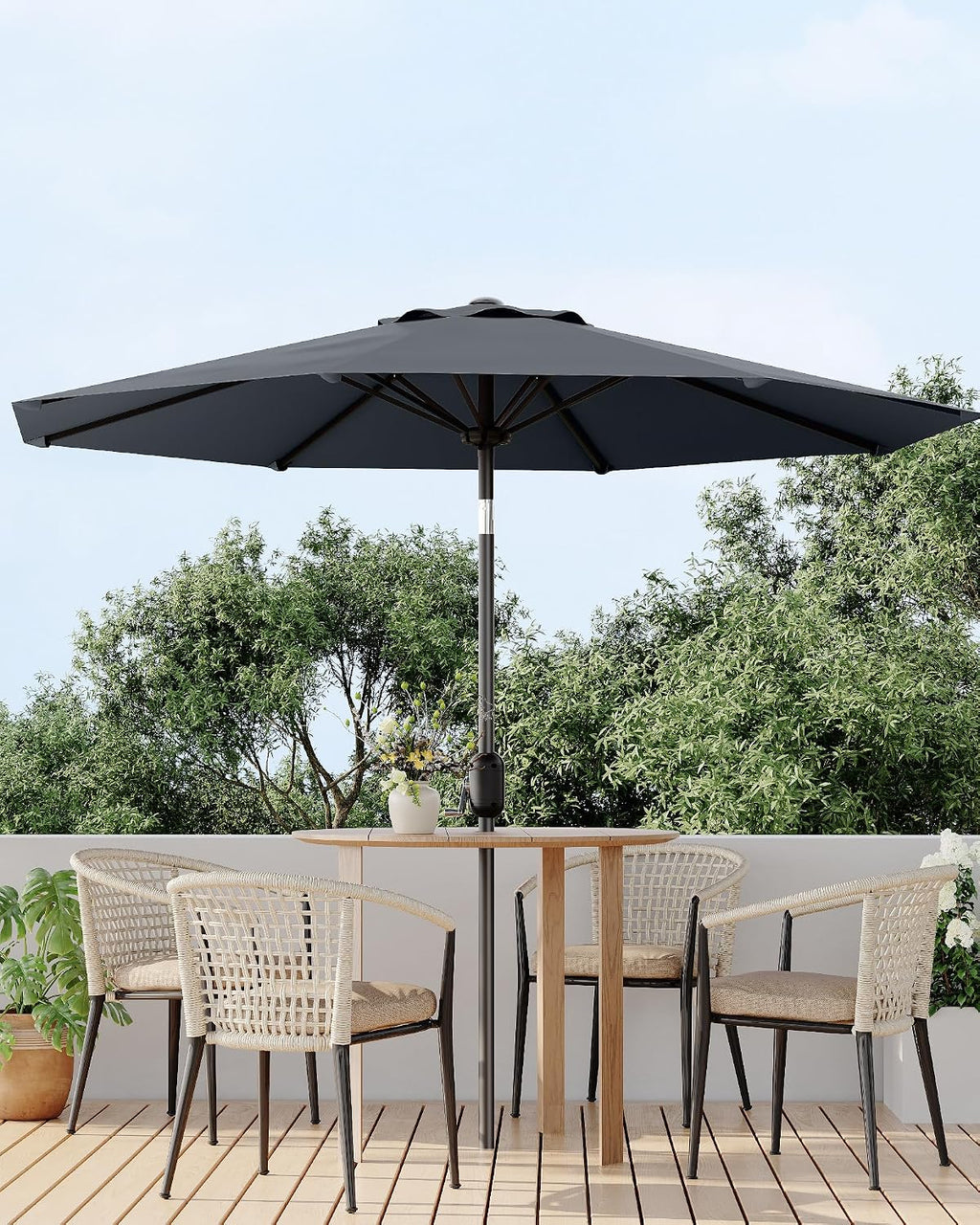 10 ft Outdoor Patio Umbrella, Outdoor Table Umbrella, Market Umbrella with Push Button Tilt and Crank, 8 Sturdy Ribs