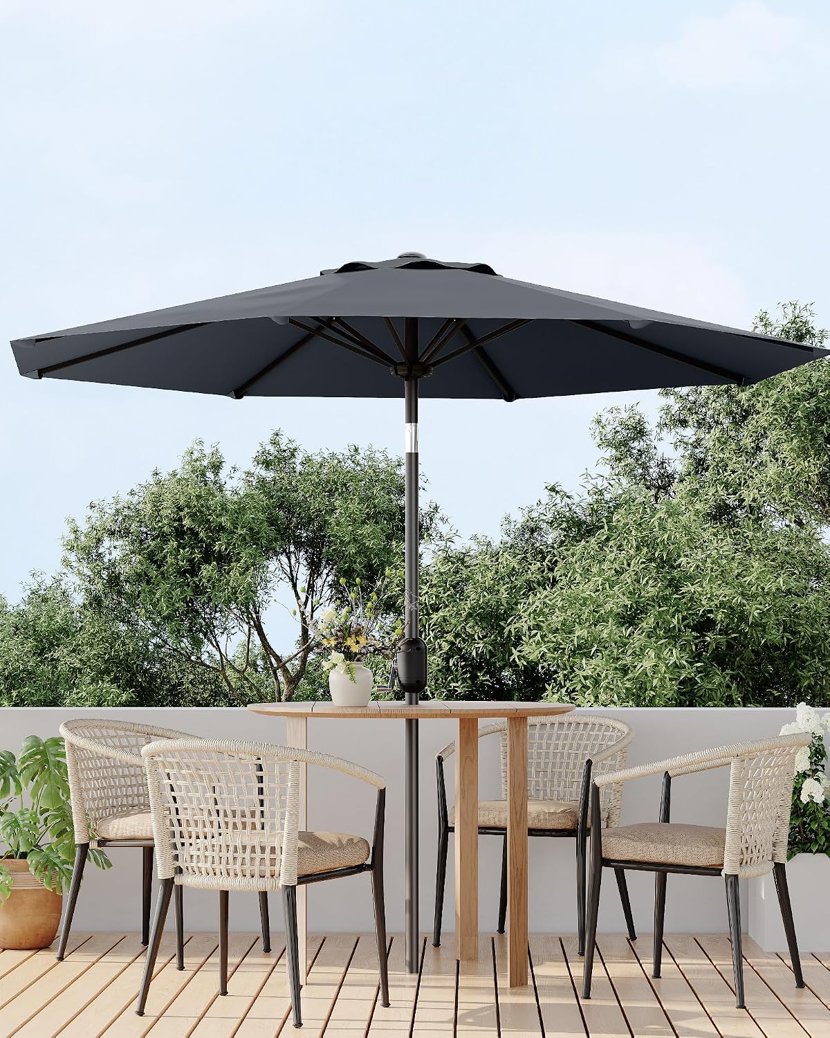 10 ft Outdoor Patio Umbrella, Outdoor Table Umbrella, Market Umbrella with Push Button Tilt and Crank, 8 Sturdy Ribs