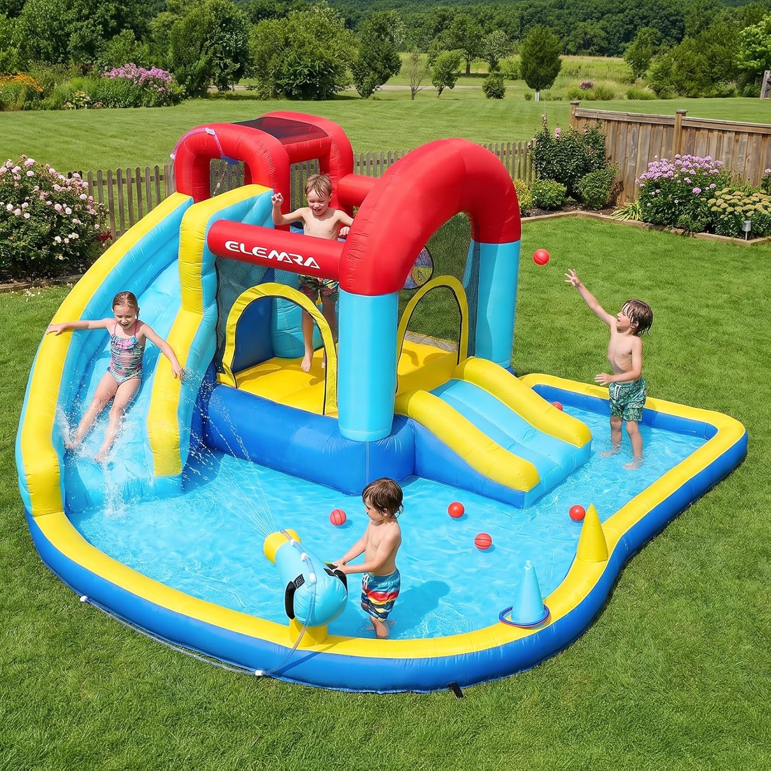 Inflatable Water Slide, 9 in 1 Kids Bounce House with 2 Slides, Pool&Trampoline, Fun Dart Game&Ring-toss Game