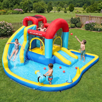 Inflatable Water Slide, 9 in 1 Kids Bounce House with 2 Slides, Pool&Trampoline, Fun Dart Game&Ring-toss Game