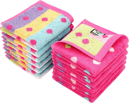Wash Cloth - 100% Cotton Set of 12 Pink Multicolor Washcloths | Bath Time Sugar and Spice Super Soft Colorful