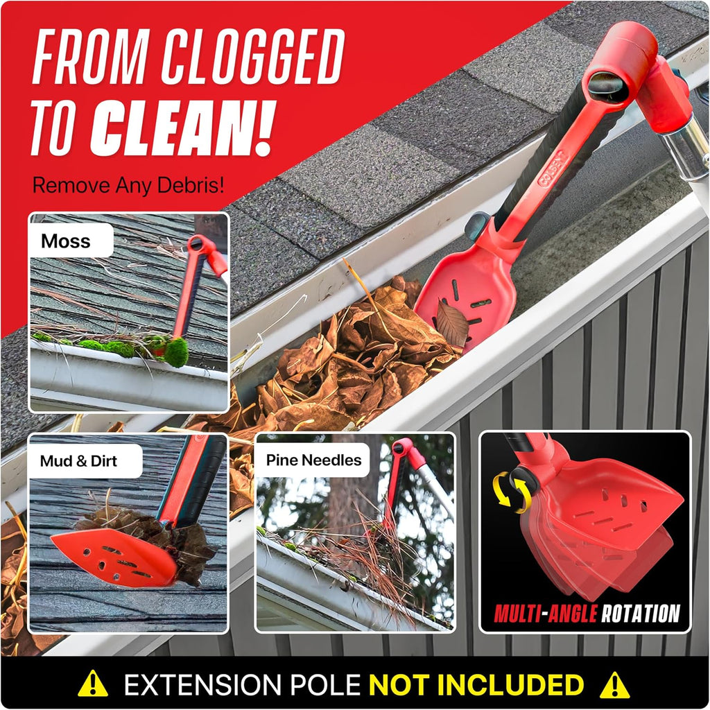 Multi-Angle Gutter Cleaning Tools from the Ground - Gutter Cleaner tool attachment for Threaded Poles - Gutter Scoop
