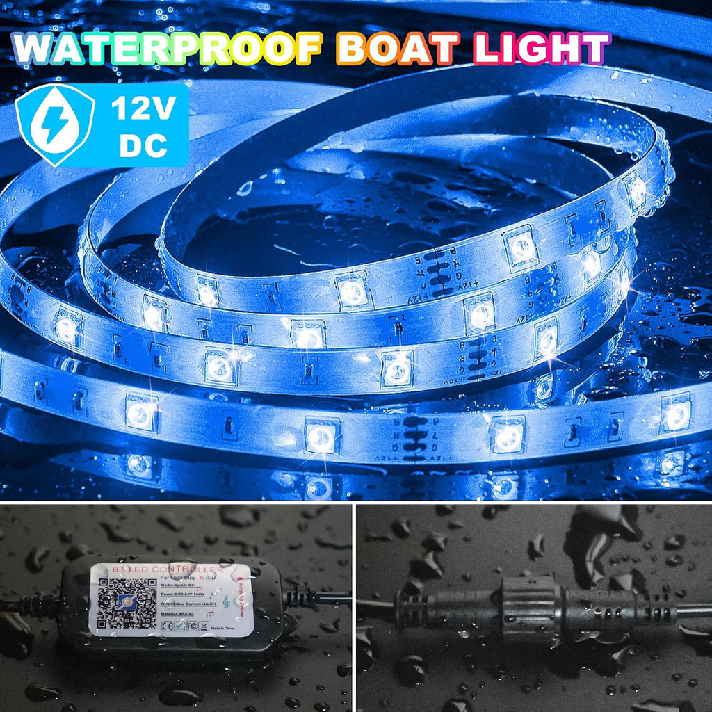 Gliztech 50FT Led Boat Lights, Marine Pontoon Led Lights with App