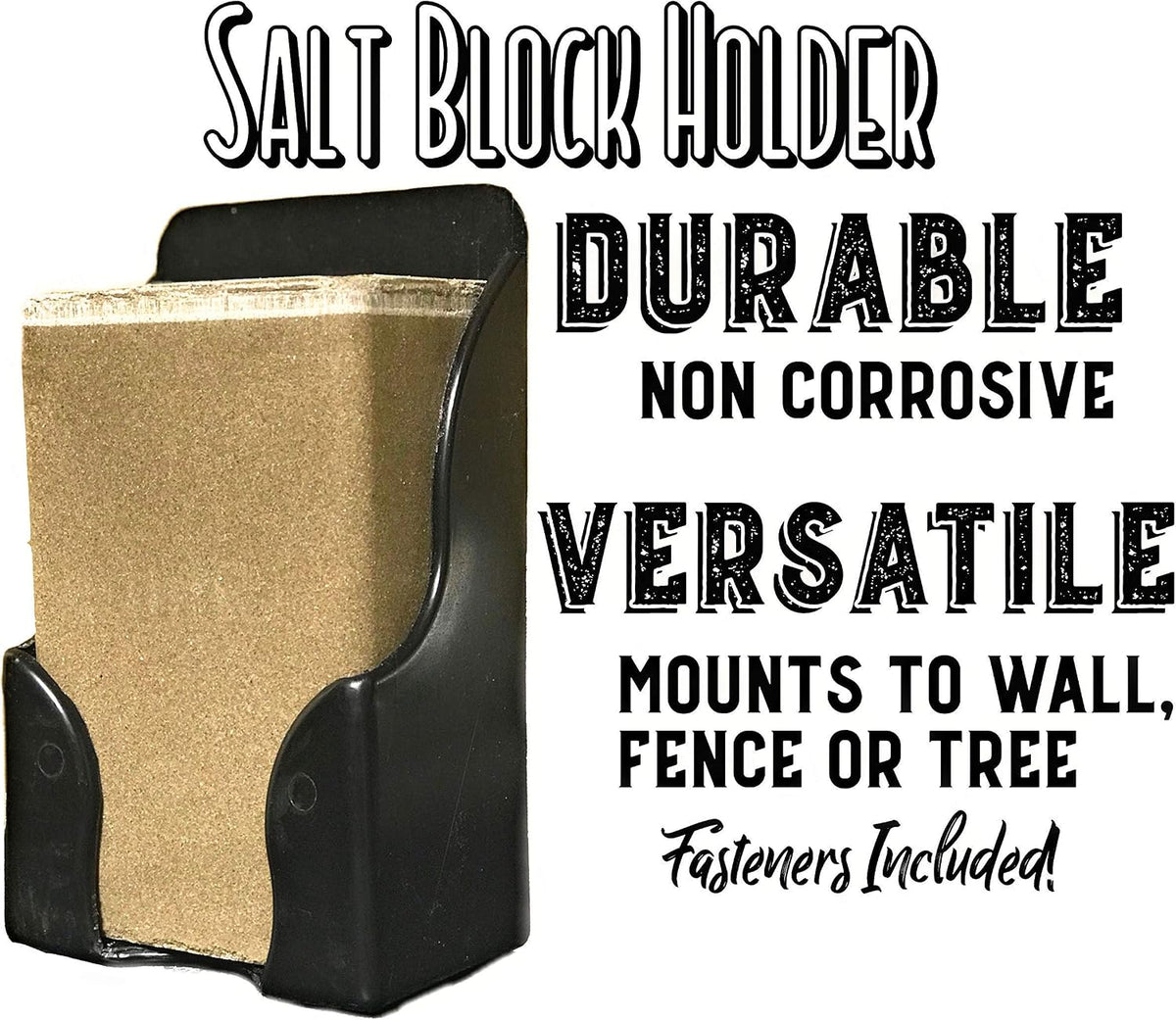 Small Plastic 4lb Mineral Salt Block Holder for Deer, Whitetail, Goat, Horse - Salt Lick Block, Stall Wall Fasteners