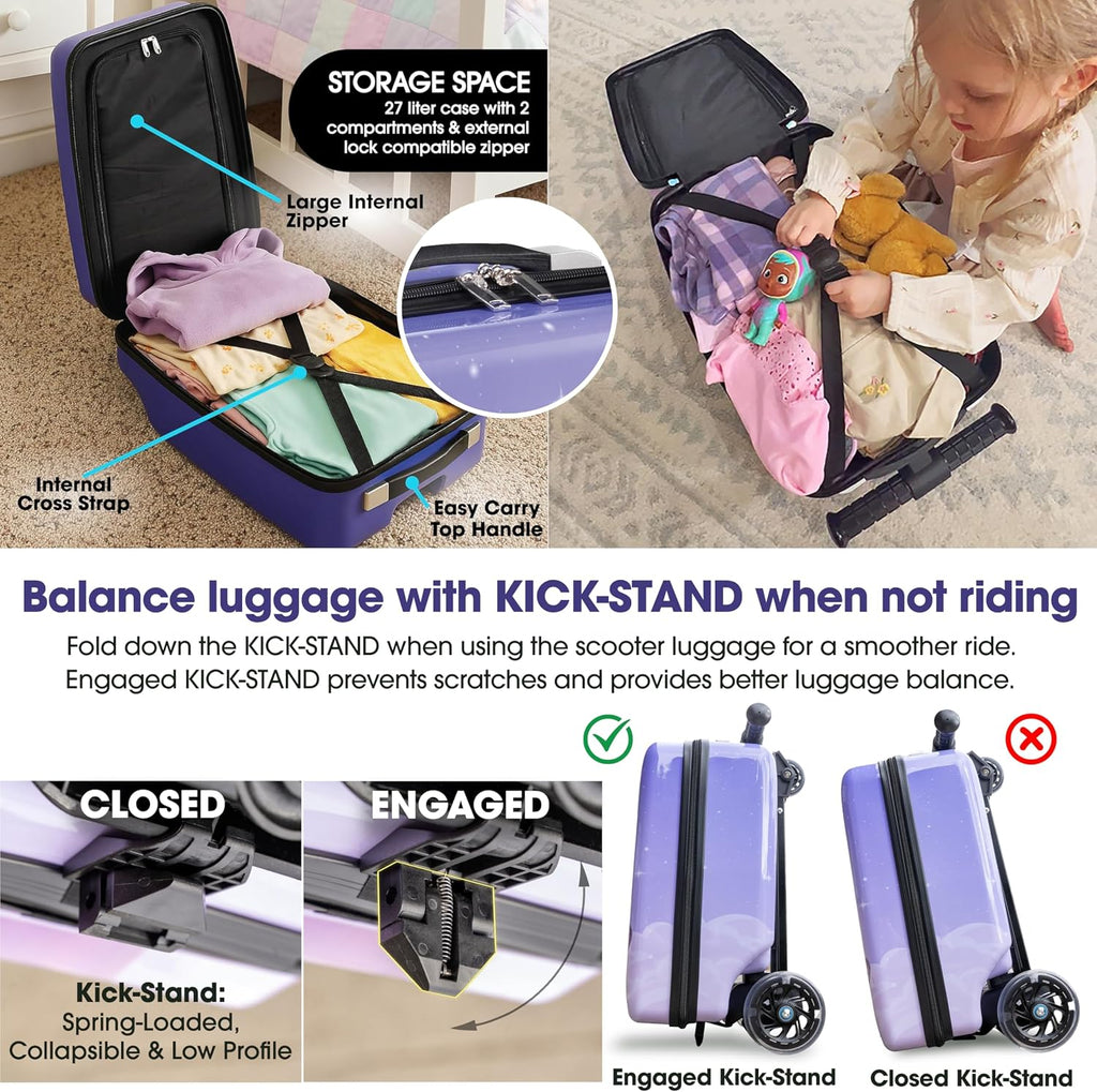 Girls Detachable Scooter Suitcase, Convertible Ride-On Carry-On