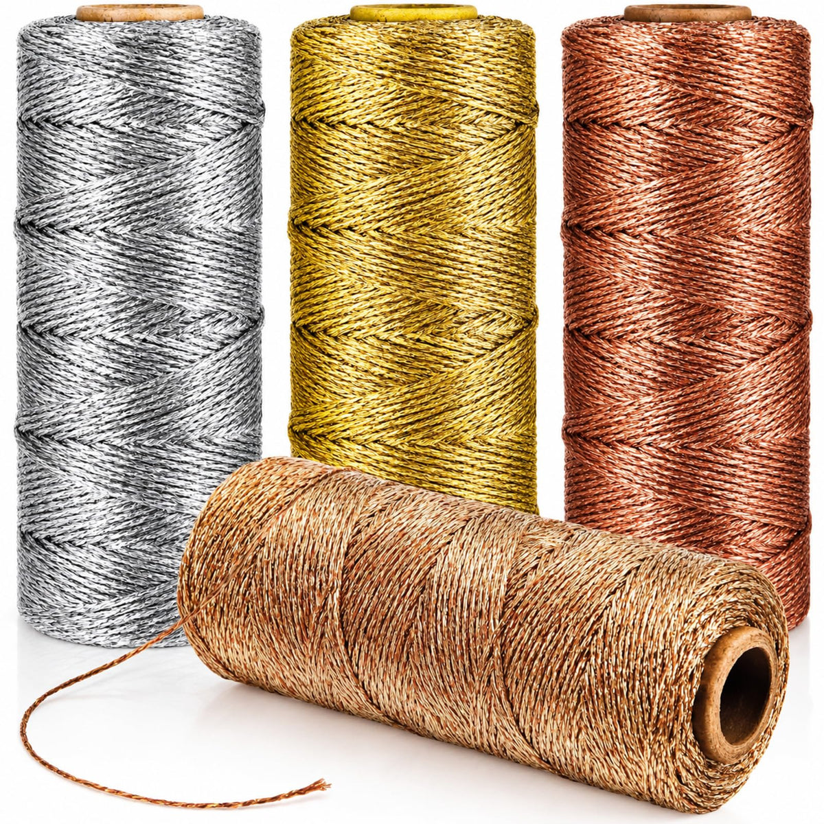 4 Rolls 440yards x 2mm Metallic Bakers Twine String, Metallic