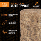 Jute Twine - 3 Ply Brown Roll 150 Feet Natural Jute String for Crafts, Packaging, Wrapping, Decorative Rope Cord for