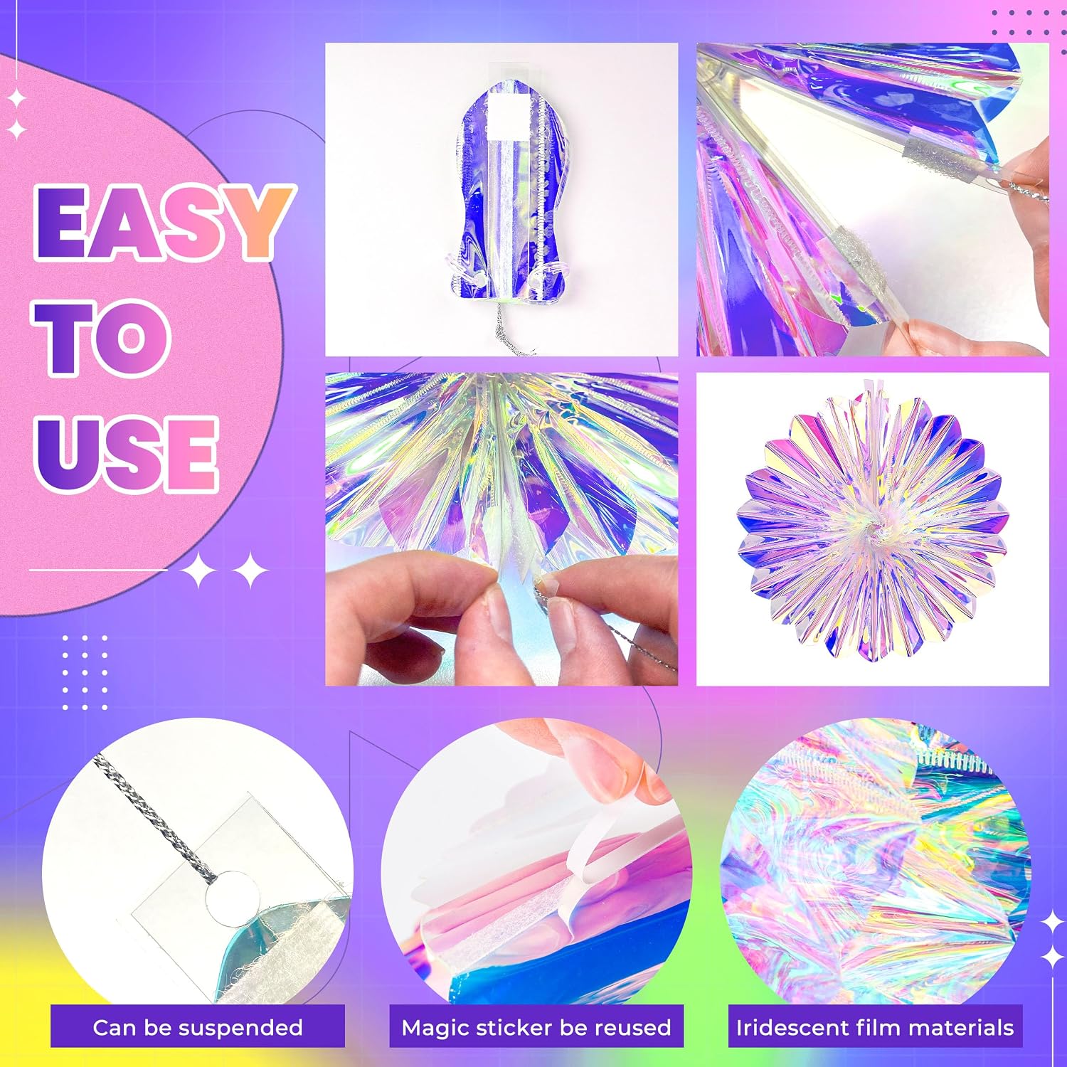 29 Pcs Iridescent Party Decorations with Hanging Honeycomb Ball Decorative Paper Fan Snowflake Hexagonal Star