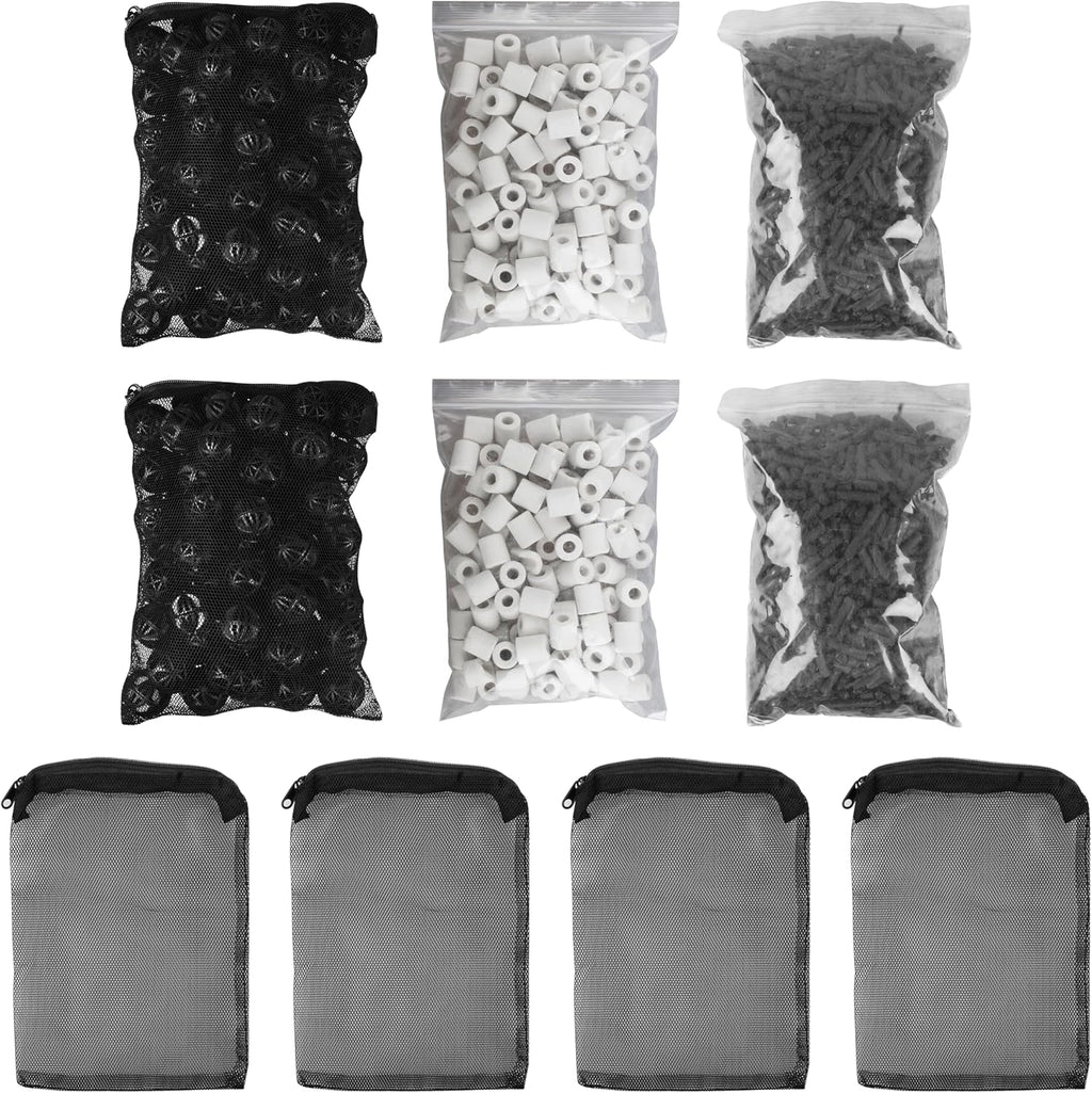 Aquarium Filter Media Double Pack,Activated Carbon,Bio Balls&Ceramic Rings | Fit Most Aquarium Filter Systems for