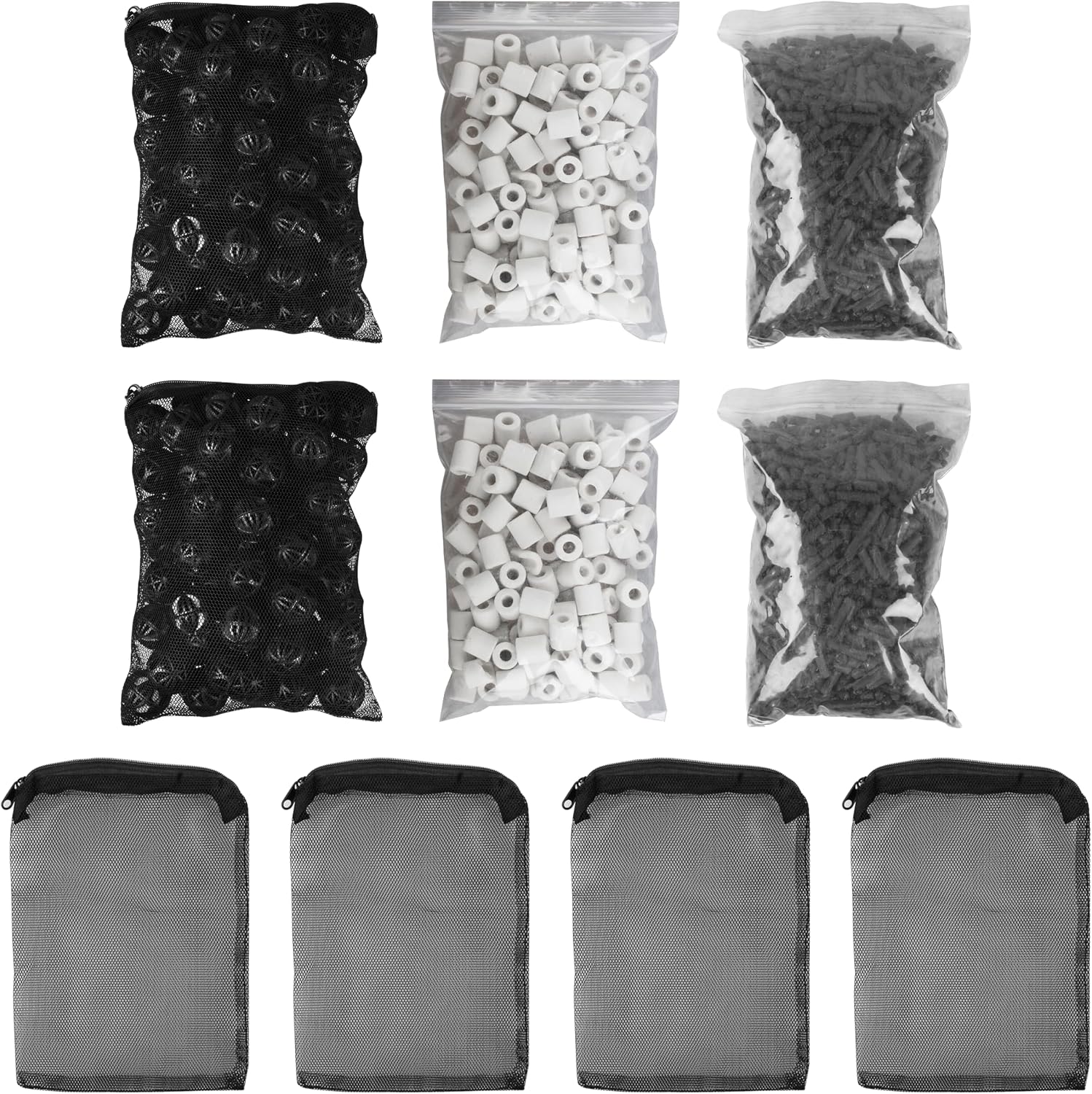 Aquarium Filter Media Double Pack,Activated Carbon,Bio Balls&Ceramic Rings | Fit Most Aquarium Filter Systems for