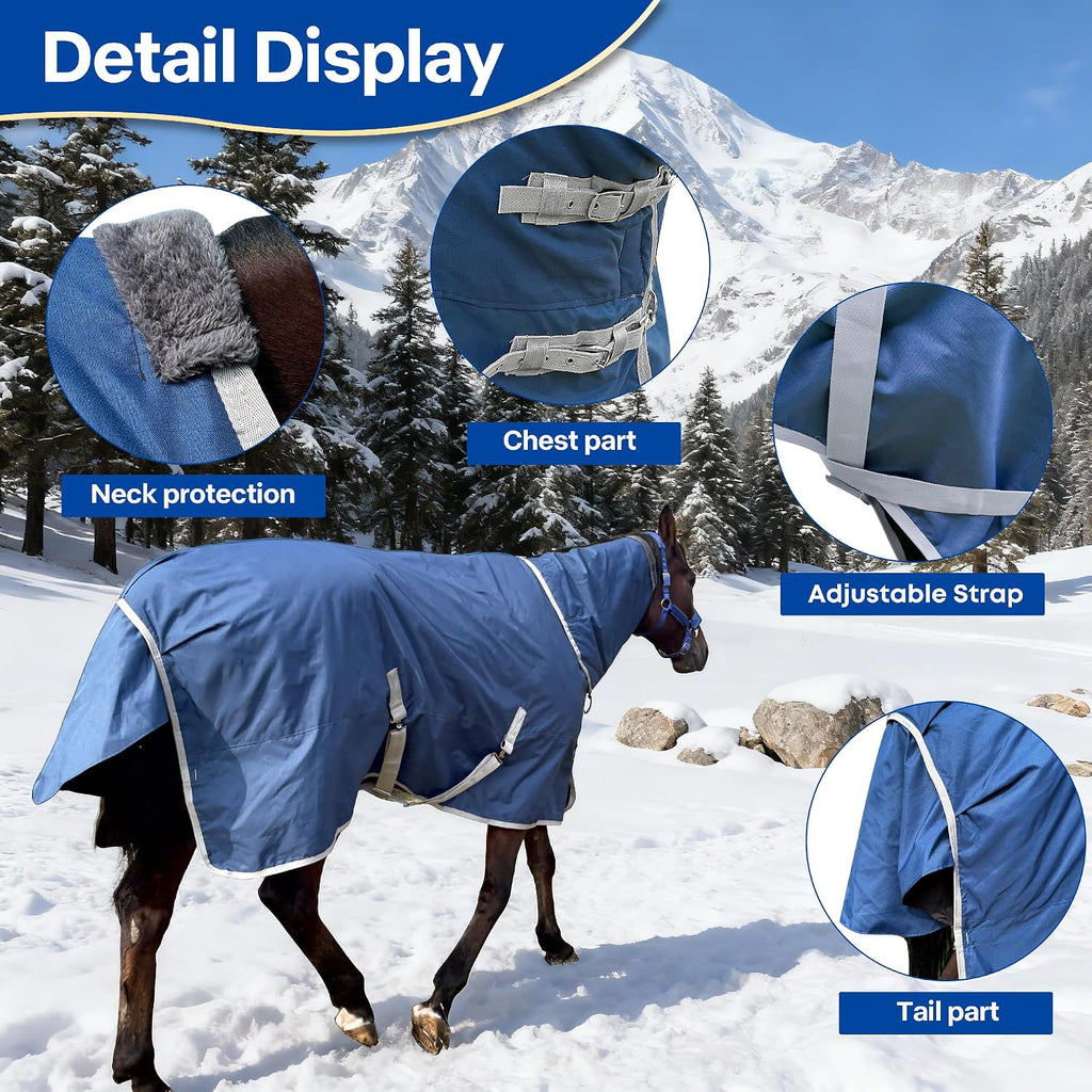 Winter 1200D Premium Turnout Horse Blanket,Medium Weight Waterproof Blanket (Back Length 81 inches (155cm) with Cover)