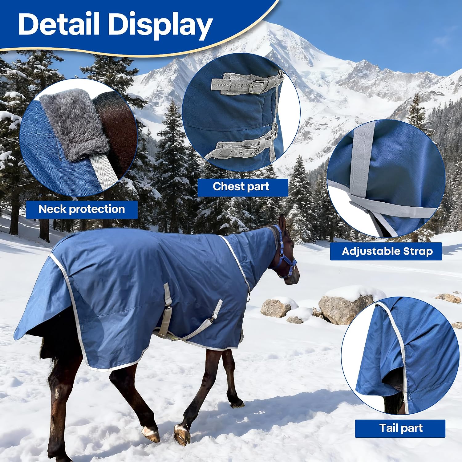 Winter 1200D Premium Turnout Horse Blanket,Medium Weight Waterproof Blanket (Back Length 81 inches (155cm) with Cover)