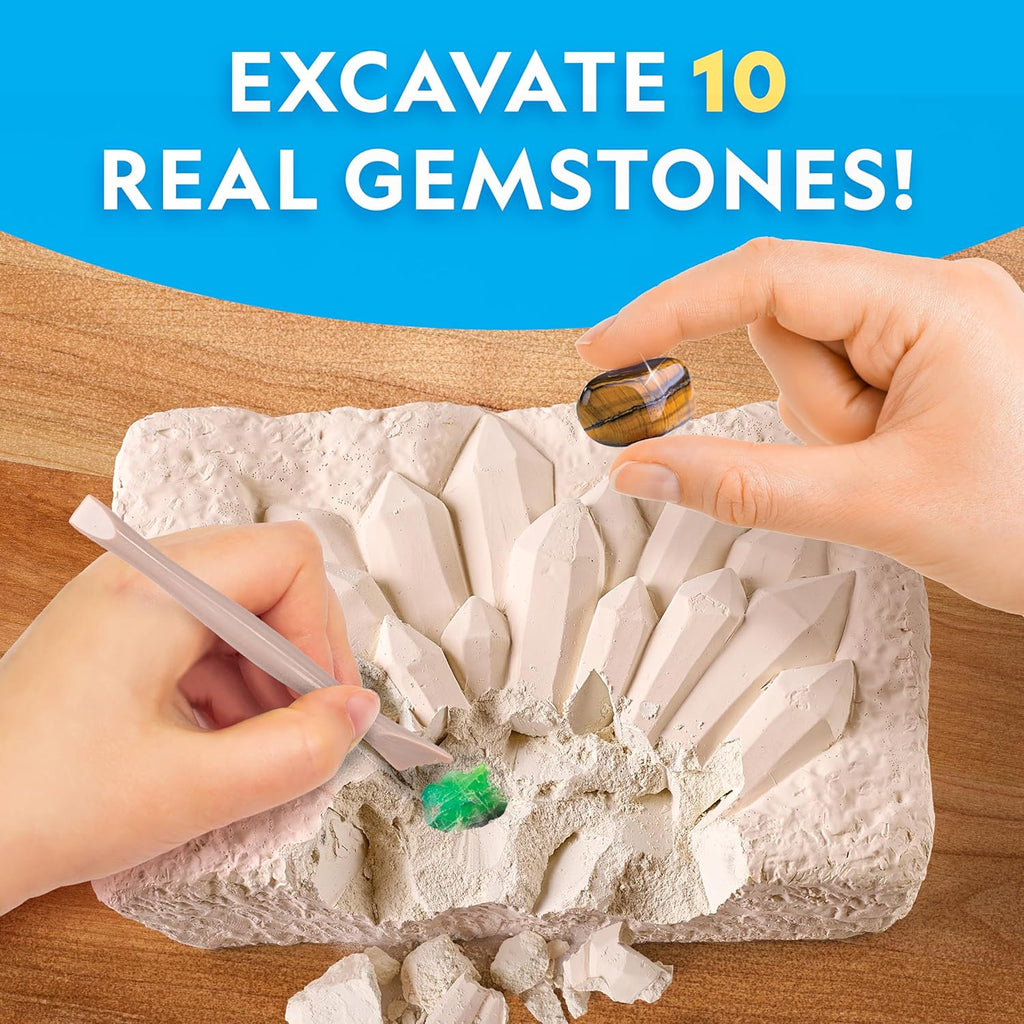 National Geographic Gemstone Dig Kit with 10 Real Gemstones for Kids | Amethyst, Quartz & Tiger's Eye, Gem Mining