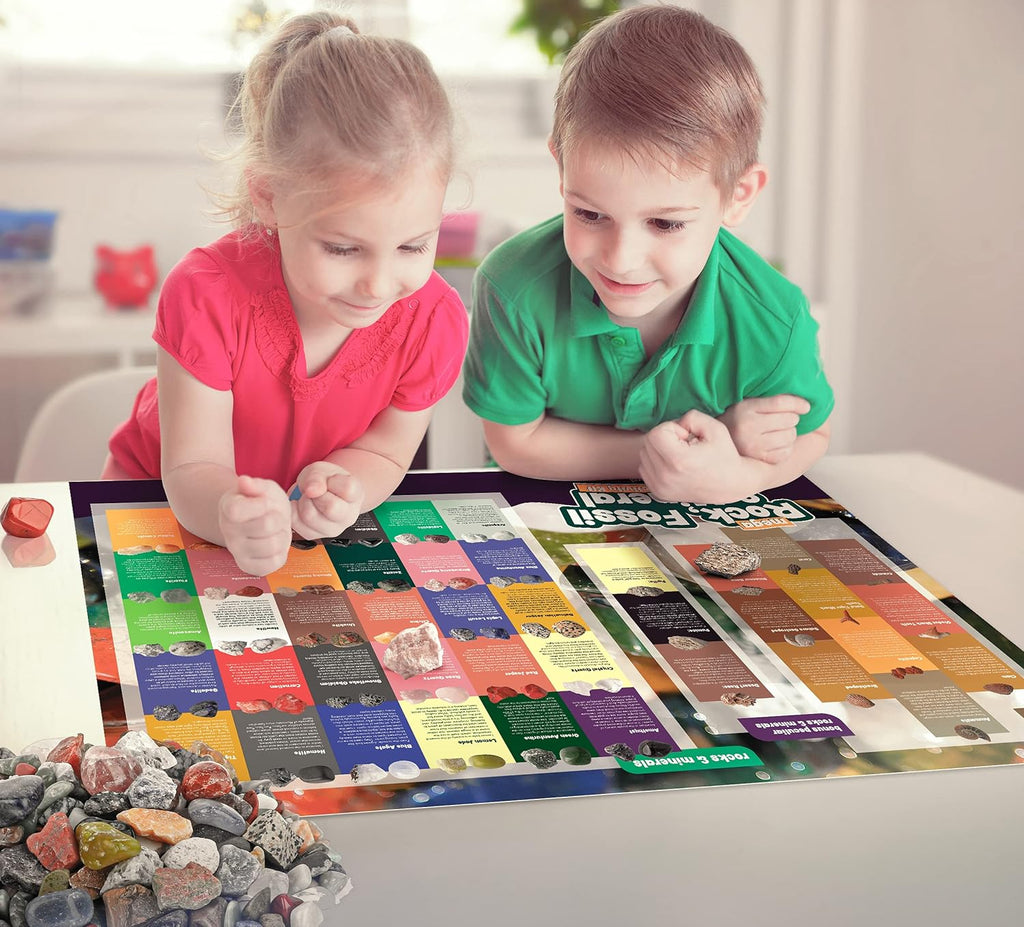Rock Collection for Kids - Includes 250+ Bulk Rocks, Gemstones & Crystals + Genuine Fossils and Minerals - 2 Lbs.