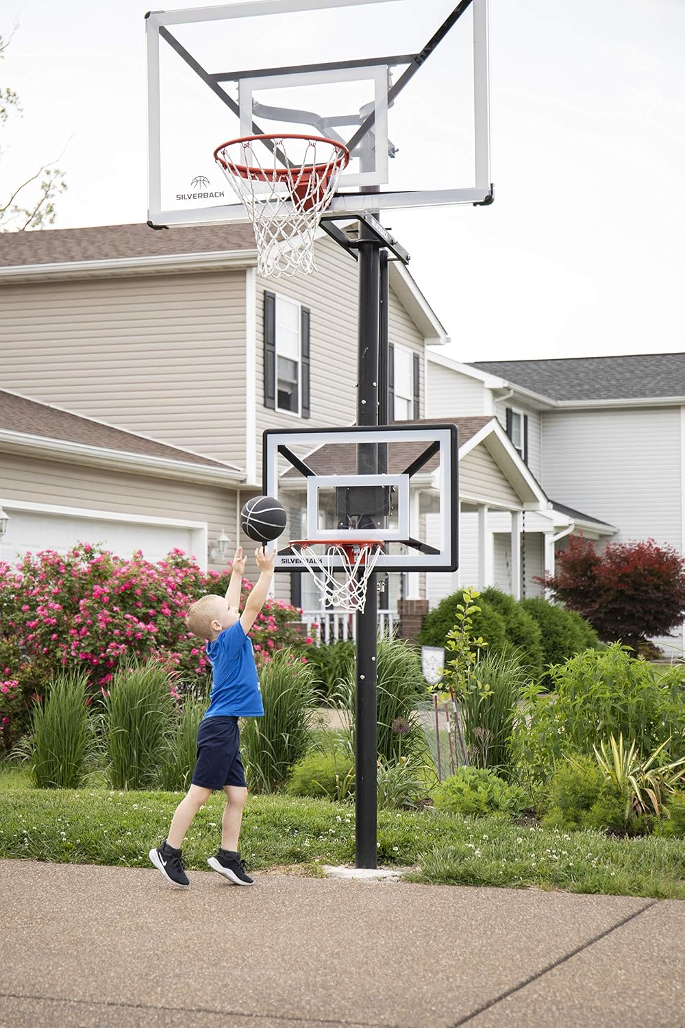 Junior Youth 33" Basketball Hoop with Lock ‘n Rock Mounting Technology Mounts to Round and Vertical Poles, Black