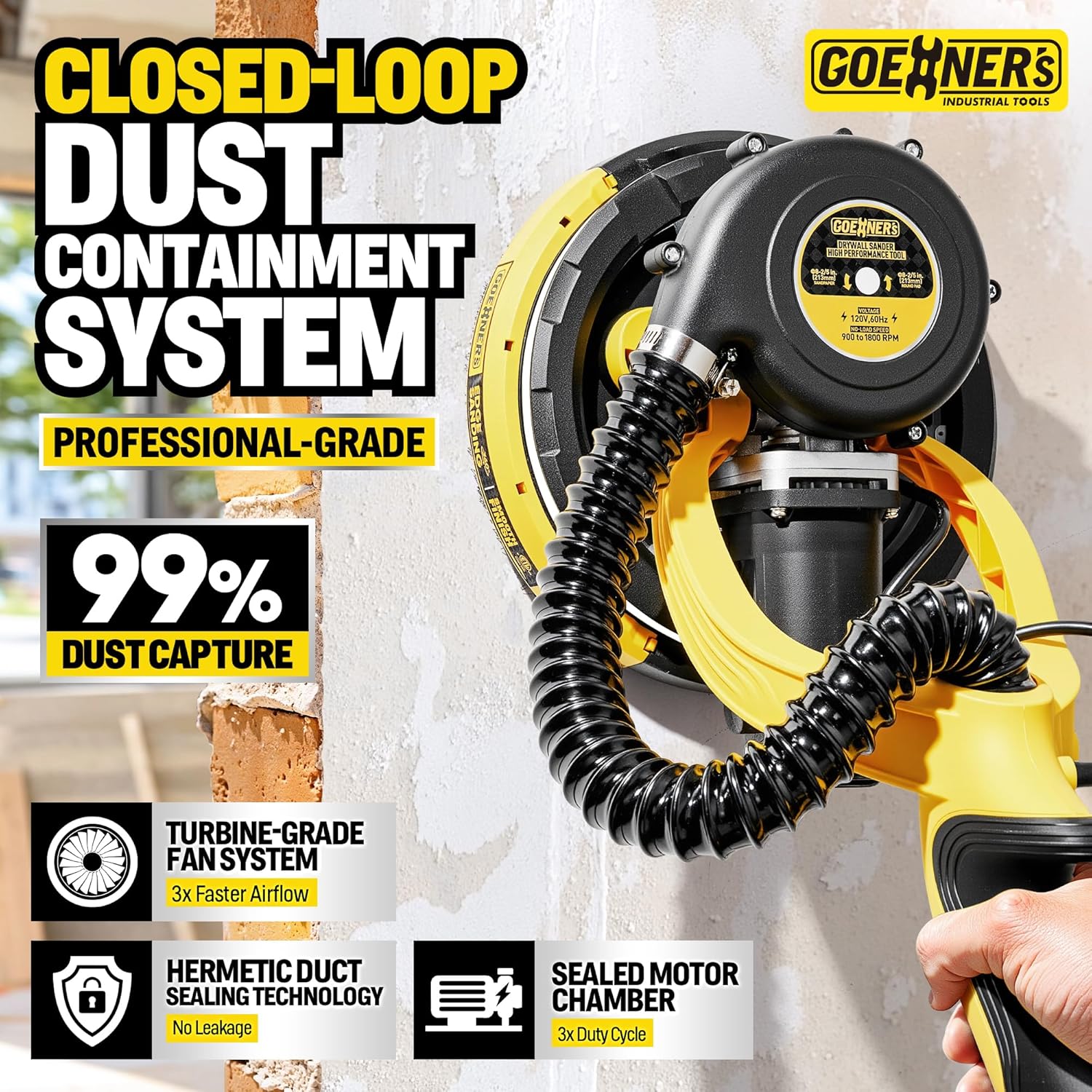 Drywall Sander with Vacuum Dust Collection, 99% Dust-Free Electric Pole Sander for Drywall, 6A 780W 7 Variable Speed