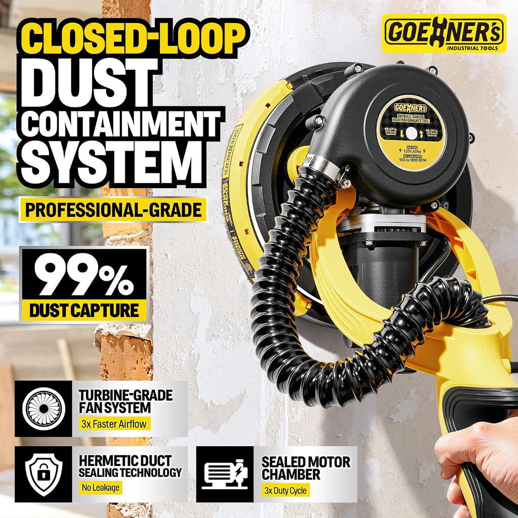 Drywall Sander with Vacuum Dust Collection, 99% Dust-Free Electric Pole Sander for Drywall, 6A 780W 7 Variable Speed
