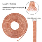 10FT Flat Copper Braid Cable, KWOKWEI 5/8" Braided Copper Ground Strap, Ground Lead Bare Flexible Spiral Shielding Wire Mesh for grounding and bonding