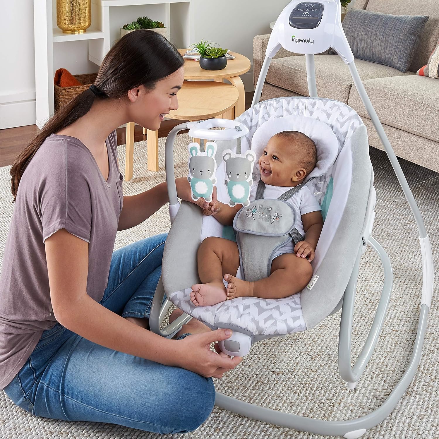 2-in-1 SimpleComfort Lightweight Compact 6-Speed Multi-Direction Baby Swing & Rocker, Vibrations & Nature Sounds, 0-9