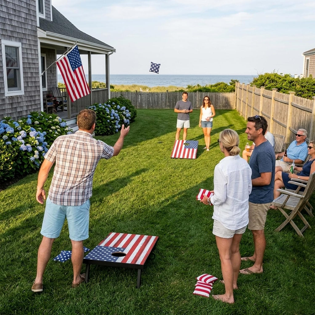 Portable Cornhole Board Set - Premium MDF Wood Corn Hole Game with 8 Regulation Bean Bags, for Backyard, Camping, and