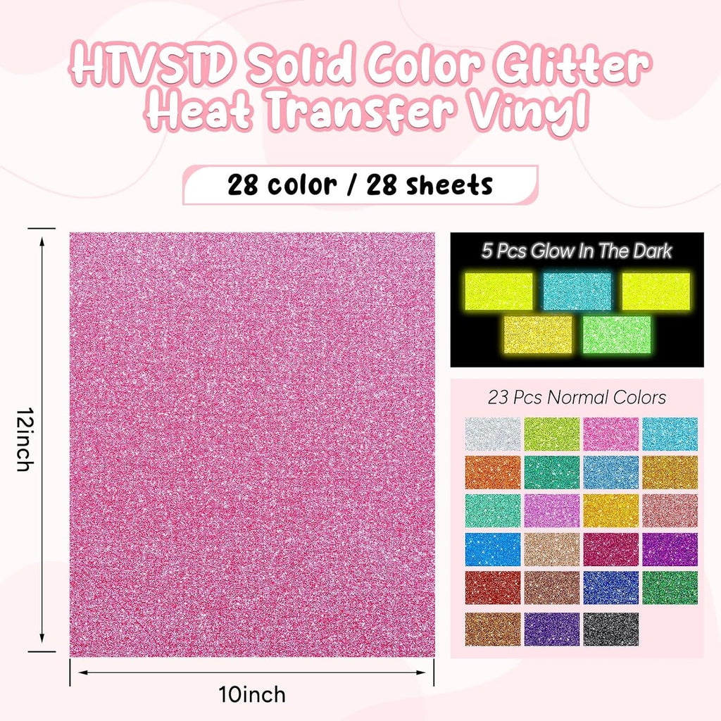 Glitter HTV Heat Transfer Vinyl 28 Sheets 12×10in Iron on Vinyl | Blue/Silver/Gold,Glitter Patterns,Wash No Fade,Easy