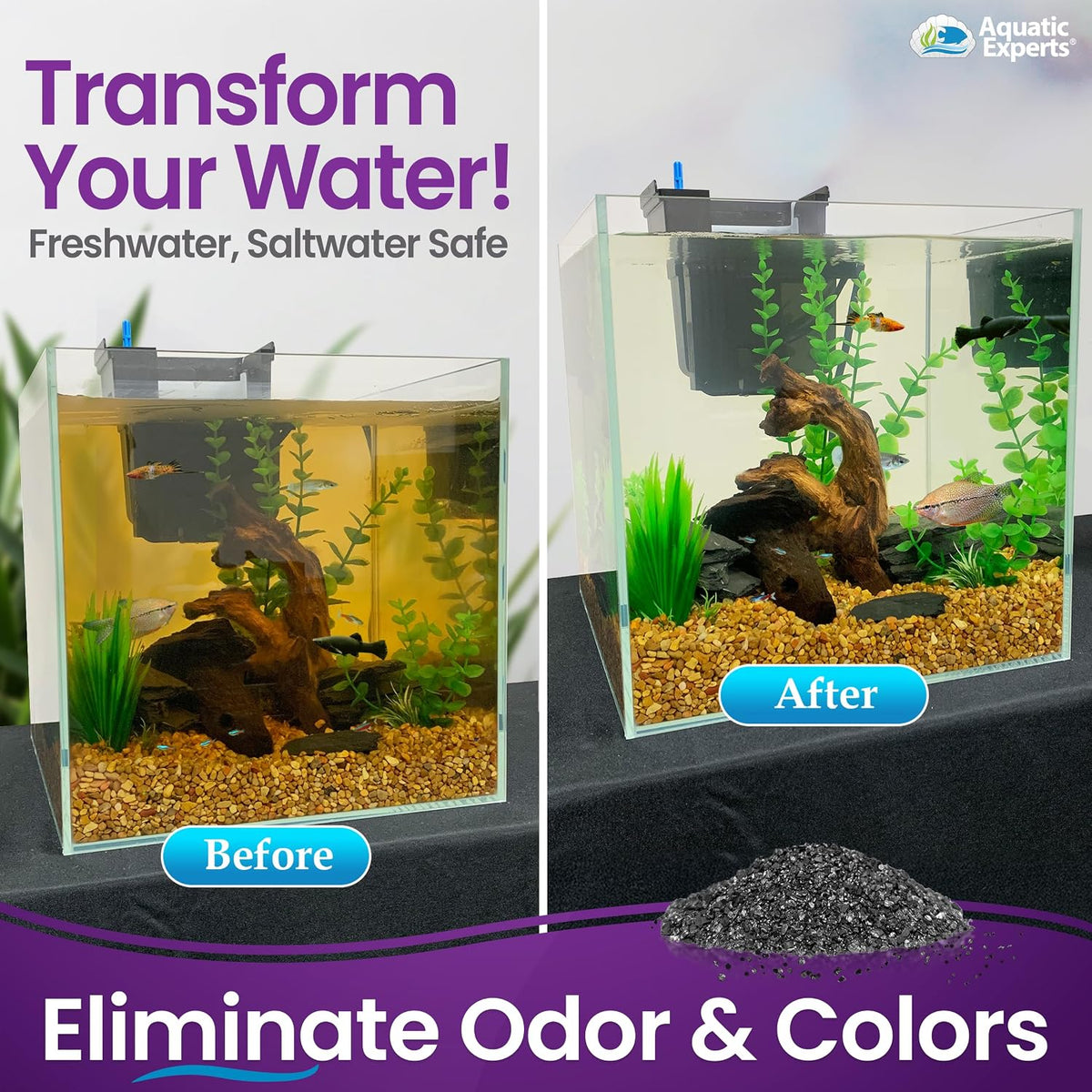 Premium Activated Carbon for Aquariums – 3 lbs Bulk Granulated Charcoal + Four 3" x 8" Fine Mesh Filter Bags
