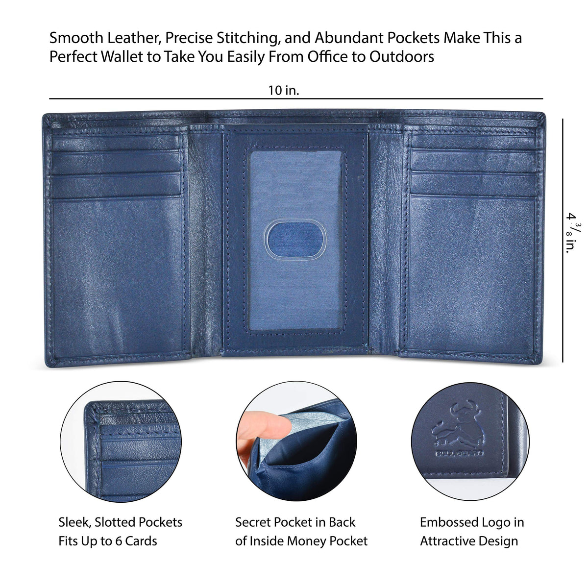 Leather Wallet for Men with RFID Blocking in Mountain Sky Blue Crafted from Top Grain Leather Premium Nappa with