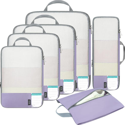 6 Set Lightweight Compression Packing Cubes with Packing List, Anti-Tearing Expandable Organizer Bags for Travel