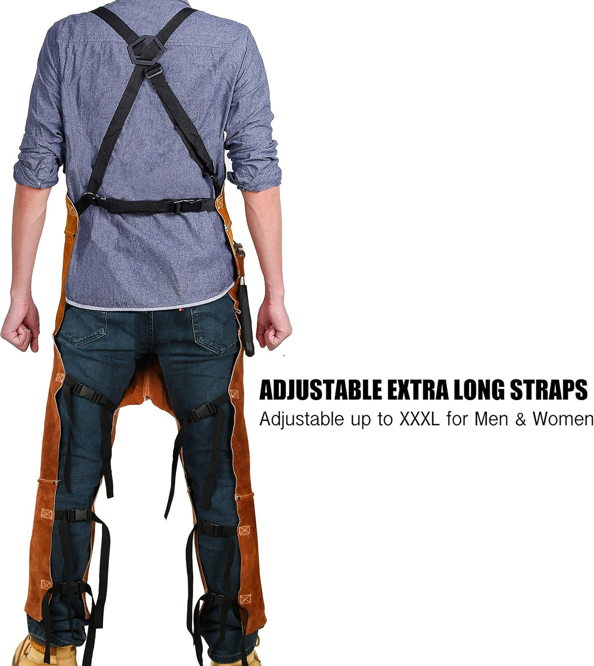 Leather Welding Apron Split Leg, Protective Chaps for Men | Spark Flame Heat Resistant Bib Pants - Heavy Duty Cowhide