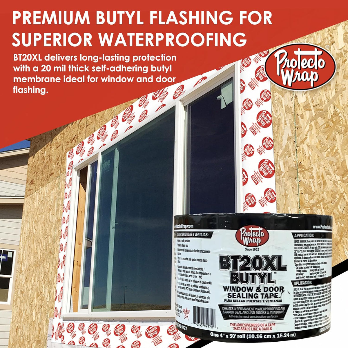 BT20XL Butyl Flashing Tape 4" x 50' – 12 Rolls Per Case