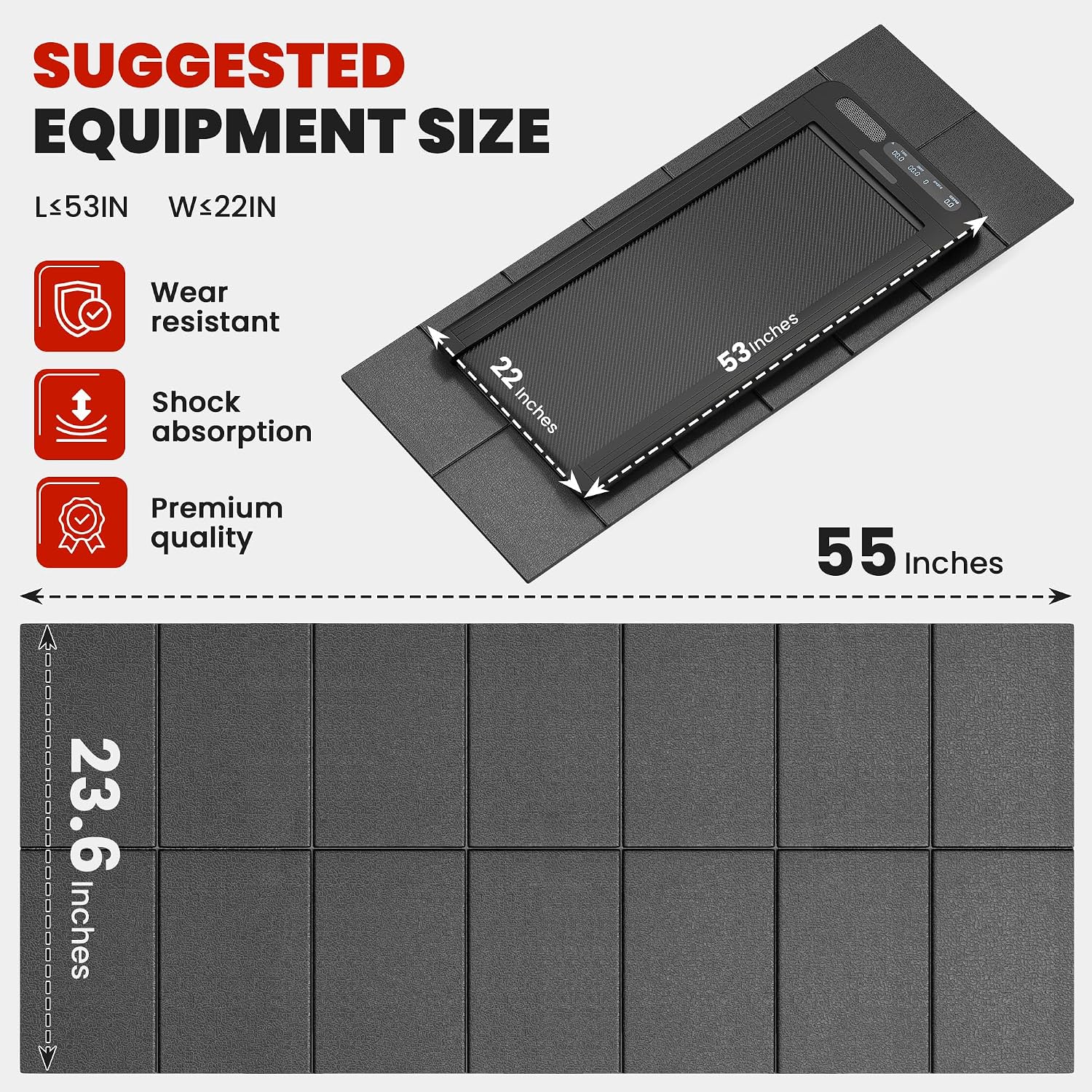 Walking Pad Treadmill Mat for Carpet Floors,55x24 Hardwood Floor Protection | Treadmill Mat for Hardwood Under