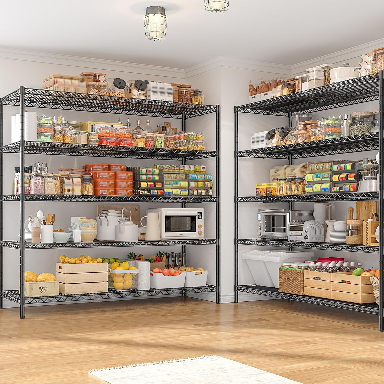 3200LBS Storage Shelves 55.5" W Garage Shelving Heavy Duty 5 Tier Adjustable Wire Shelving Unit Metal Shelving for