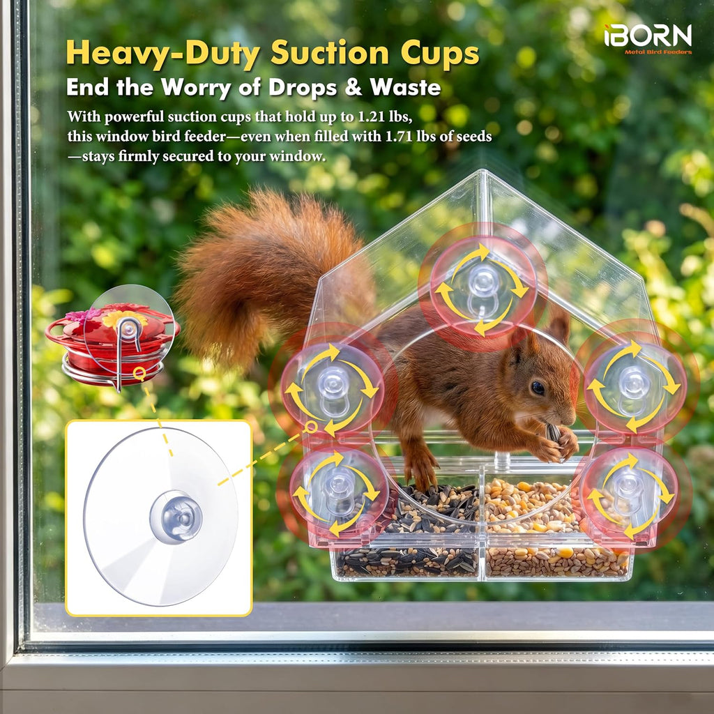 Window Hummingbird Feeder with Strong Suction Cup, BPA-Free 3.4OZ, Red 3 PK