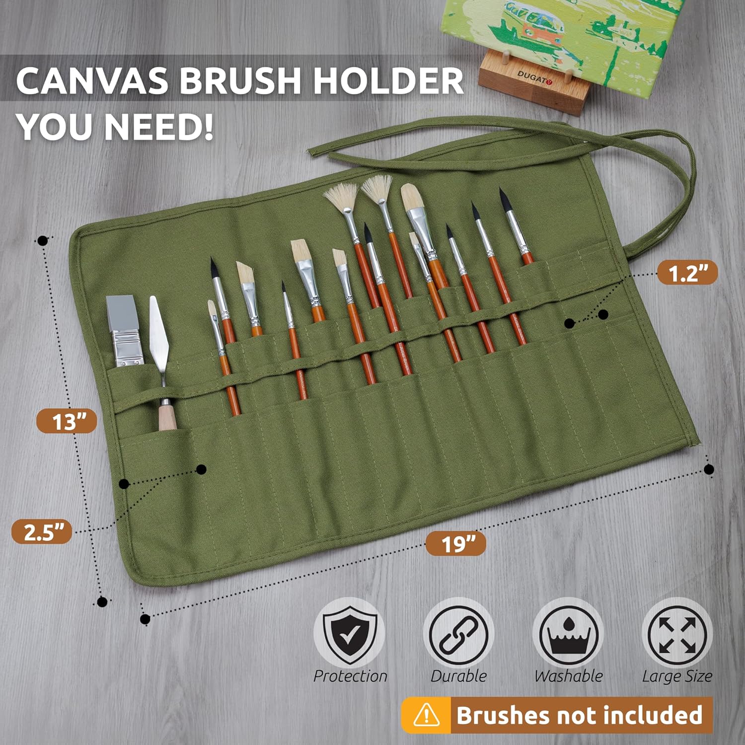 30-Slot Roll-Up Paint Brush Holder, Premium Canvas Brush Organizer for Artists, Washable Travel Brush Case for