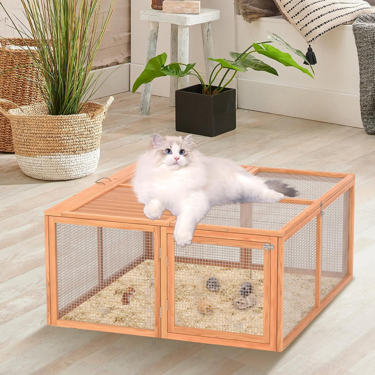 Portable Chicken Coop Run, Folding Rabbit Hutch, Logs
