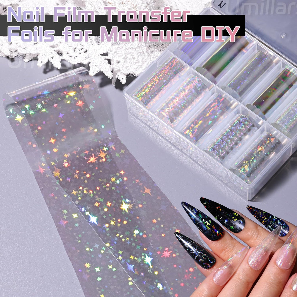10-Roll Aurora Nail Foil Transfer Sheets Clear Laser Holographic Nail Foils