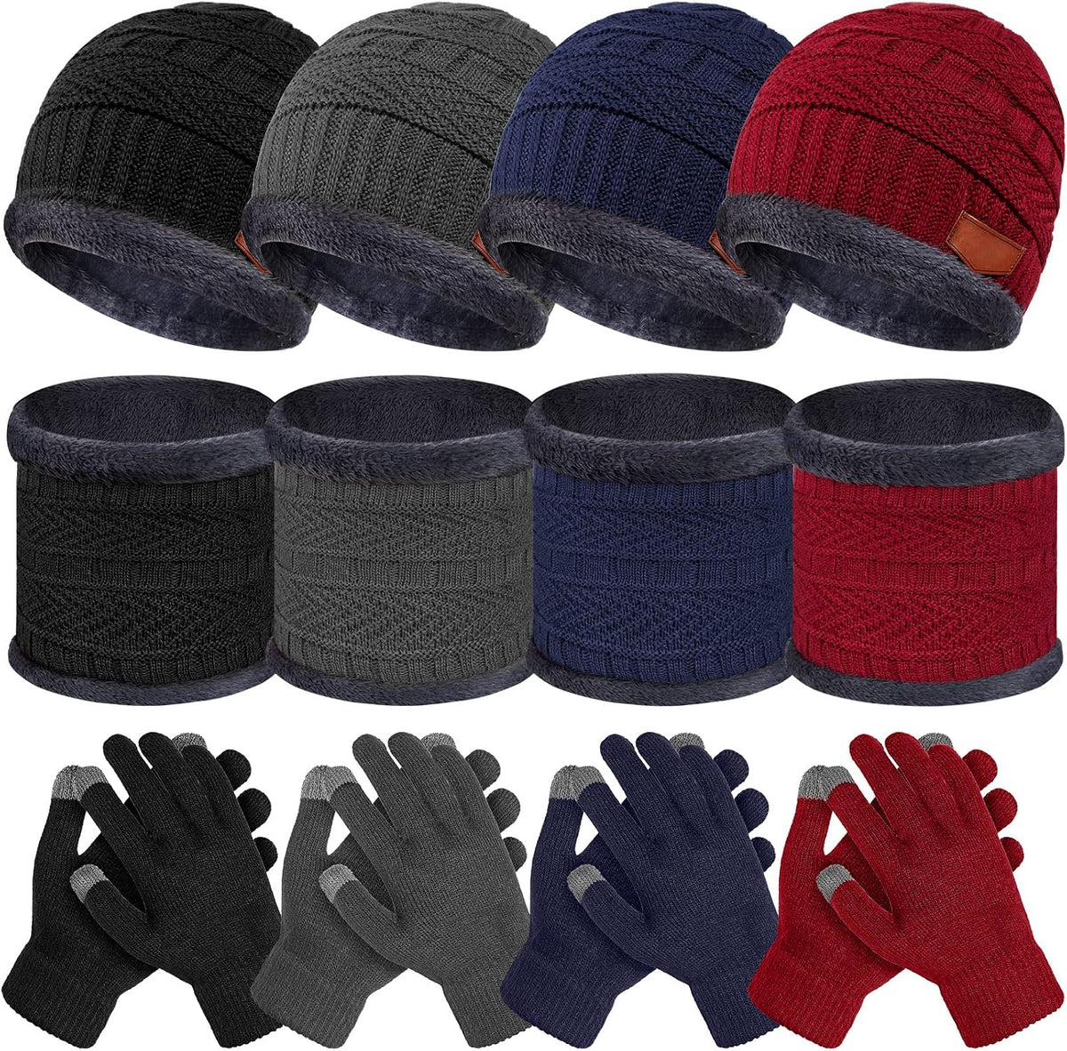 12 Pieces Kids Winter Hat Glove Scarf Sets Thick Fleece Knitted Beanie Touchscreen Warmer Gaiter for Boys and Girls