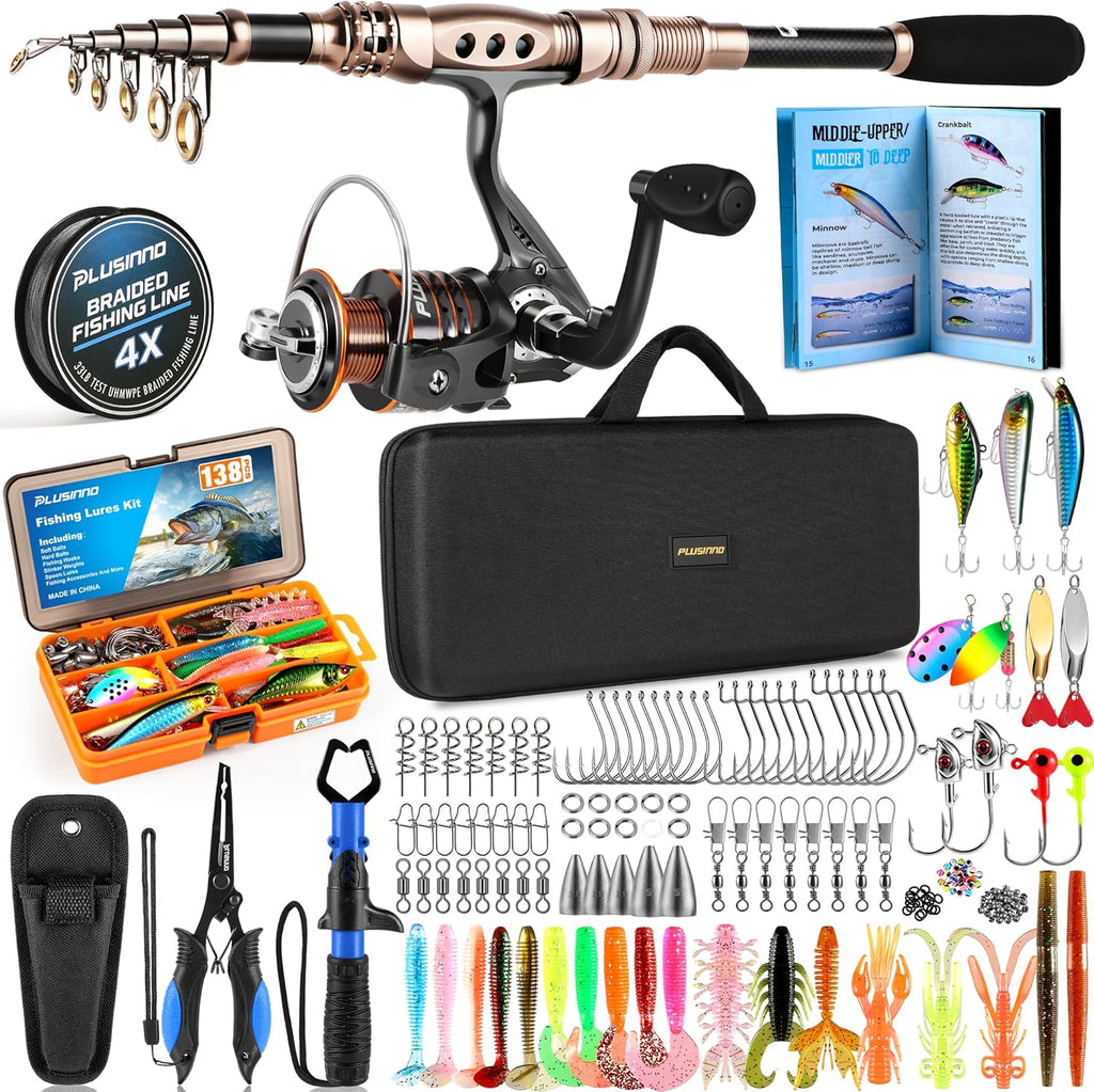 Fishing Rod and Reel Combo with Telescopic Fishing Pole, Portable Travel Fishing Rods Kit with Tackle Box Carrier Bag