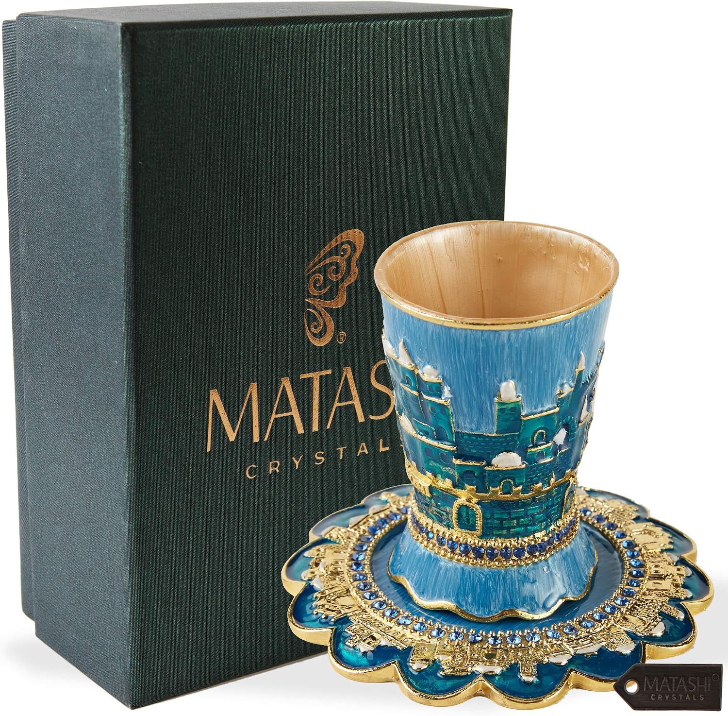 Hand-Painted Enamel 3.3'' Tall Kiddush Cup Set with Tray