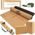 Premium Cork All-in-One Yoga Essentials Kit -Large Cork Yoga Mat 5mm and Blocks Set with Carry Strap and Alignment