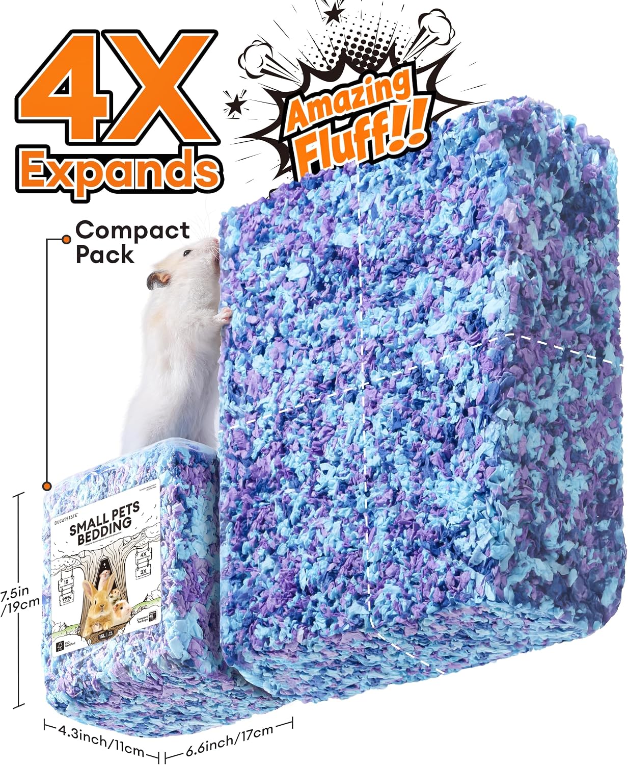 Hamster Bedding 15L, 99% Dust-Free Paper Bedding, Wildflower | Vibrant Color Paper Bedding, Compactly Packed to