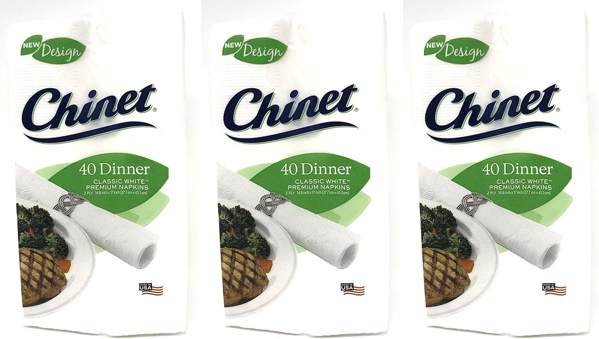 Classic White Premium Dinner Napkins, 2 Ply, 40 Count (Pack of 3)