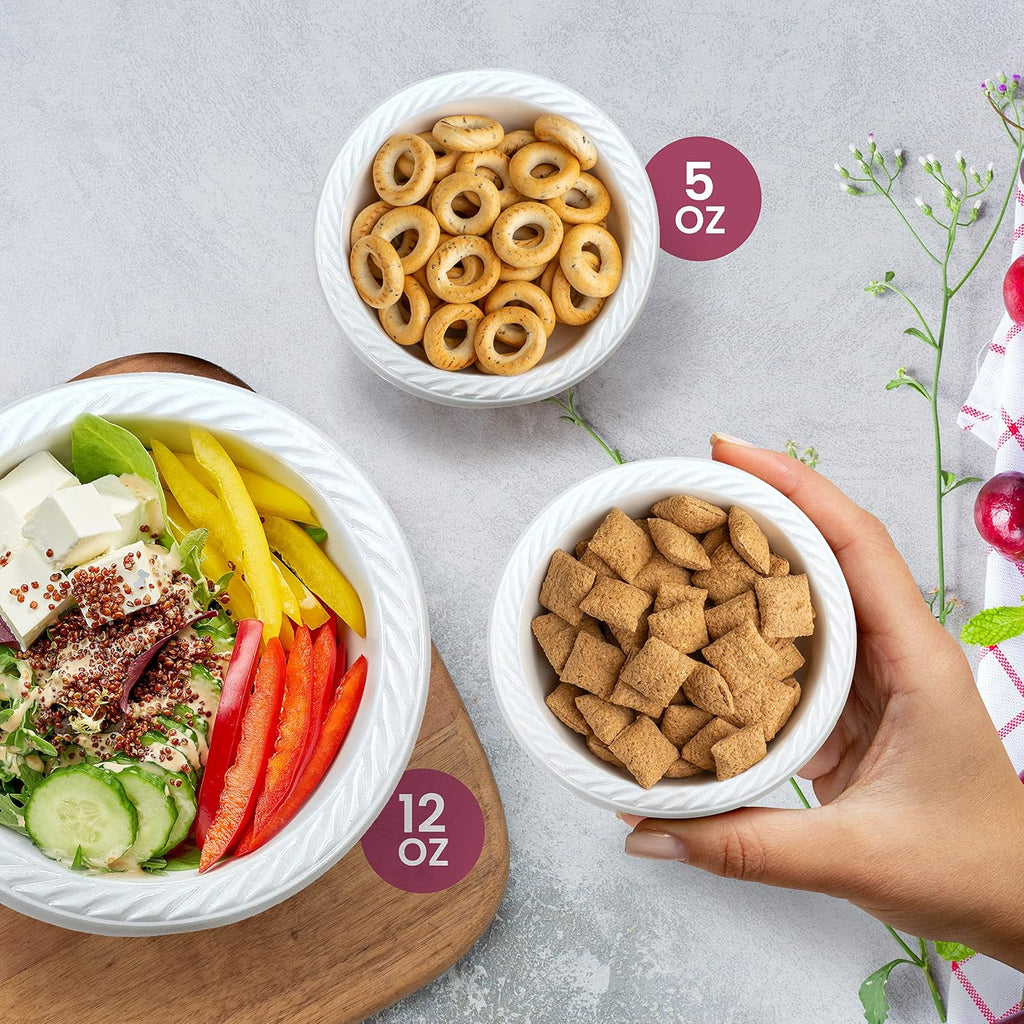 Plastic Bowls - 100 Count Microwavable Disposable Bowls - Strong Heavy Duty And Sturdy White Plastic Bowls Disposable