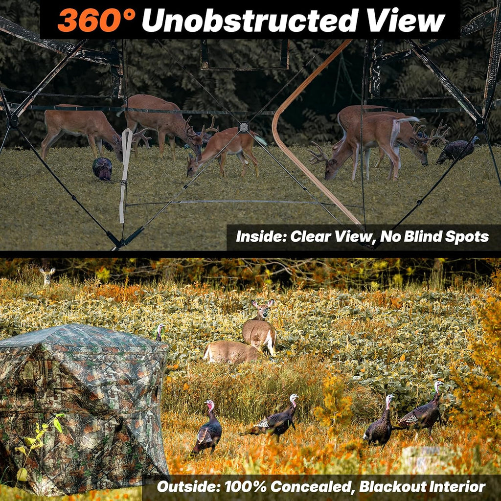 Hunting Blind 360 Degree See Through, 2/3/4 Person Pop Up Ground Blind for Deer and Turkey, Portable Camouflage Tent