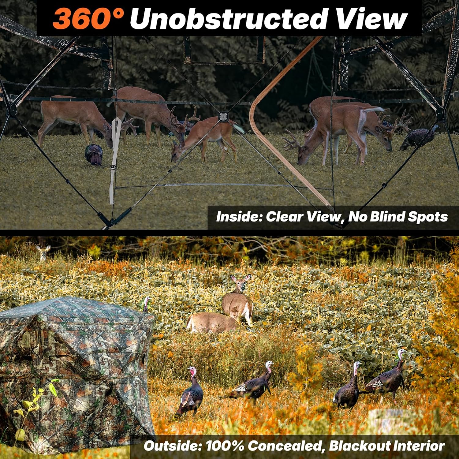 Hunting Blind 360 Degree See Through, 2/3/4 Person Pop Up Ground Blind for Deer and Turkey, Portable Camouflage Tent